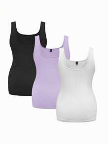 SHEIN Maternity Sleeveless Round Neck Tight Fit Tank Top In Multiple Colors, City Casual Style For Summer - Mauve Purple - View 2
