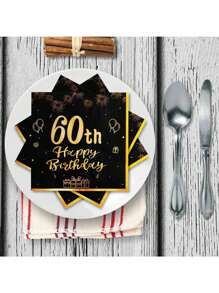 SHEIN Servietten zum 60. Geburtstag Schwarz und Gold, 20 Stücke 60. Tafelgeschirr Partys Servietten, 60. Geburtstag Dekorationen Tissue-Papierserviette, Weihnachten - Schwarz - Übersicht 6