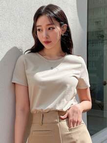 DAZY Solid Round Neck Tee - Khaki - View 5