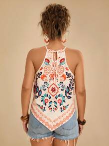 Travachic 大码波西米亚风休闲度假海滩细肩带系带挂脖印花吊带背心女式上衣 - 彩色 - 查看 2