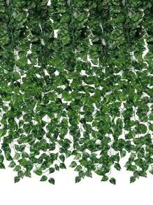 SHEIN 1pc/12pcs/24pcs Artificial Watermelon Vine Plant Decoration, Greenery Wall For Weddings And Parties, Ivy Fake Flower For Ceiling Decoration, Valentine Day, Gift - Green - View 1