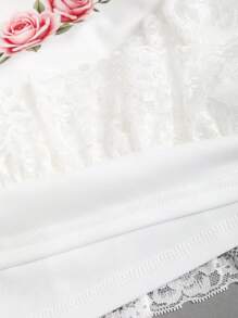 Sweetra Cute Romantic Lace Rose Vine Print Women Low Waist Skirt - White - View 6