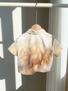 SHEIN Fine Horse, White Horse, Brown Horse, Young Boys Casual Loose Comfortable Daily Wear Short Sleeve Shirt, Suitable For Spring And Summer