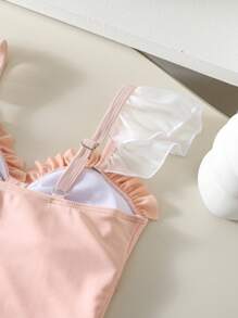 带公主风格蝴蝶结肩带的 Tween 女童连体泳衣 - 米色 - 查看 8