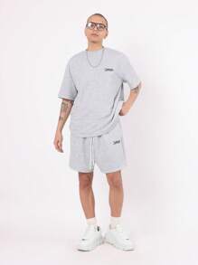 SUMWON Athletic Co-Ord Set Applique Design Loungewear Tracksuit Ultra Soft Training Workout Sport Casual Matching Set Perfect For Spring Summer Athleisure Streetwear - Grey - View 2