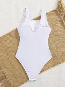 Swim Mod Women's Springbreak Swimwear, Vacation Beach Style Rhinestone Print One-Piece Swimsuit For Summer - White - View 7