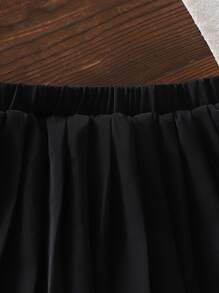 SHEIN 女婴休闲可爱全印花领黑色蝴蝶衬衫和褶皱迷你裙套装，夏季