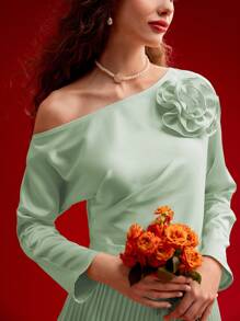 MOTF PREMIUM STEREO FLORAL ASYMMETRICAL HEM BLOUSE,VALENTINE'S DAY - Green - View 8