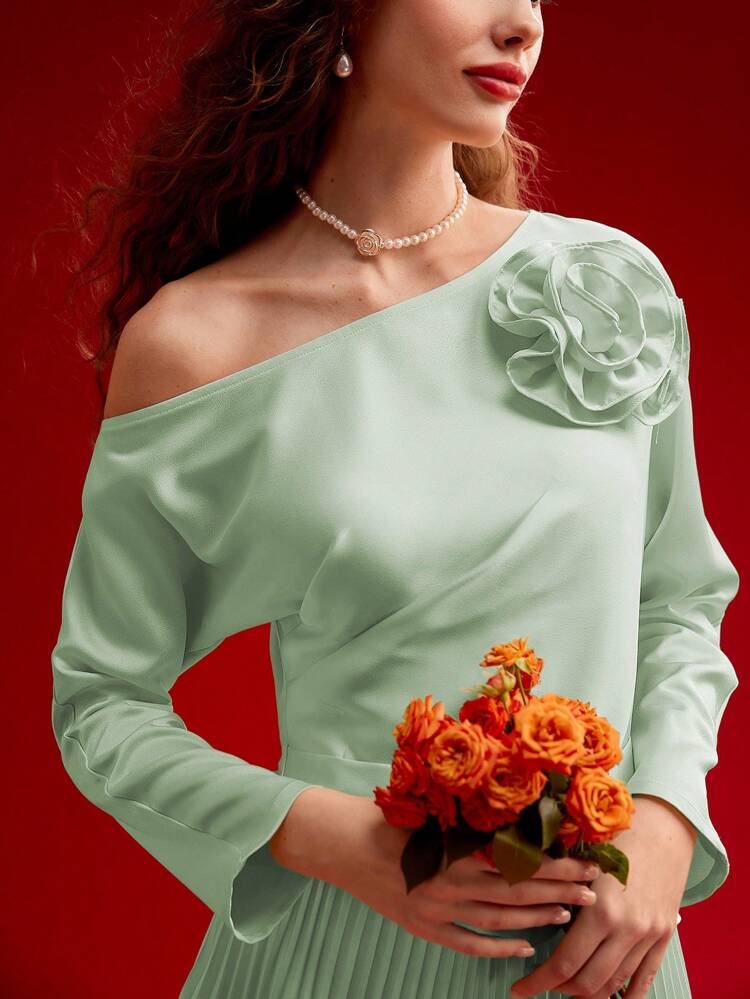 STEREO FLORAL ASYMMETRICAL HEM BLOUSE,VALENTINE'S DAY