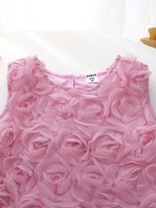 SHEIN Débardeur/top dos nageur style français pour jeune fille avec décoration de rose 3D - Rose bonbon - Voir 3