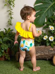 2 Stücke/Set Säuglings-/Baby Mädchen Zitrone Muster + einfarbiger Romper & Tüll-Tüllrock Set