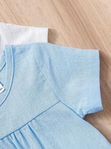 2 Pezzi Vestito Estivo Casual Bambina Con Fiori, Patchwork A Maniche Corte In Cotone - Multicolore - Visualizzare 7