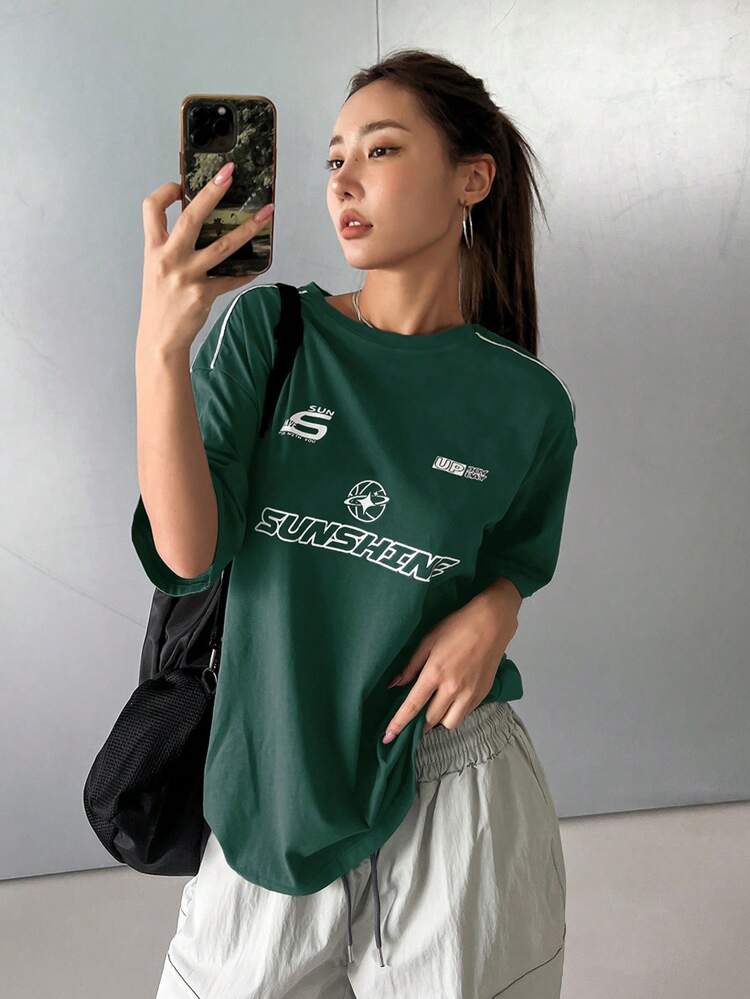 Summer Casual Loose Short Sleeve T-Shirt With Letter Print Oversized T-Shirt,Graphic Tees