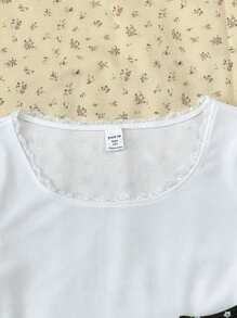 SHEIN 2 件黑白碎花修身连衣裙套装，带迷你裙，适合青少年女孩的校园风格和度假风格服装