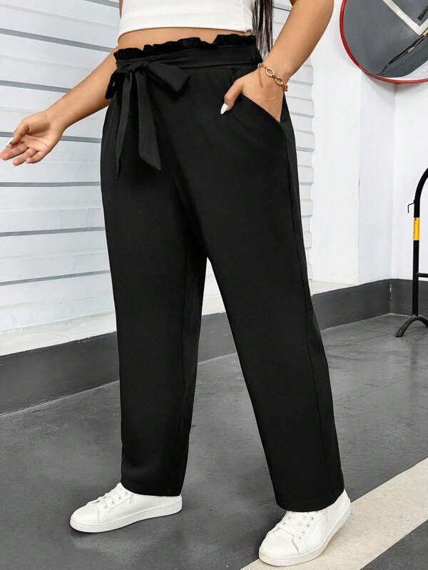 SHEIN Essnce Pantalon casual pour femmes grande taille, pantalon pattes d'éléphant, pantalon crayon, pantalon confortable pour femmes, pantalon lacé, tenues d'été de vacances à la plage pour femmes, pantalon de travail fluide