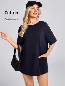 Wildy 1 套女式宽松蓝色 T 恤，深 V 领，后背，有口袋，抽绳长裤