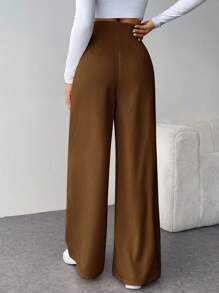 Firerie Women's Minimalist Fashion High Waisted Wide Leg Pants, Casual & Suitable For Commuting Fashion Summer Spring For Women Street Chic - Rust Brown - View 3
