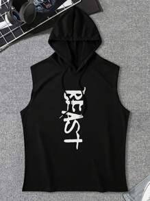 Manfinity Dauomo Men's Letter Print Drawstring Hooded Vest