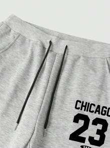 Manfinity Homme 大码男士字母图案抽绳腰部休闲慢跑运动裤，带口袋，狂野风