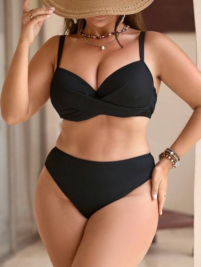Swim Lushoire Elegant Resort Underwired Hard Cup Plus Size Swimwear Set For Summer Beach Vacation