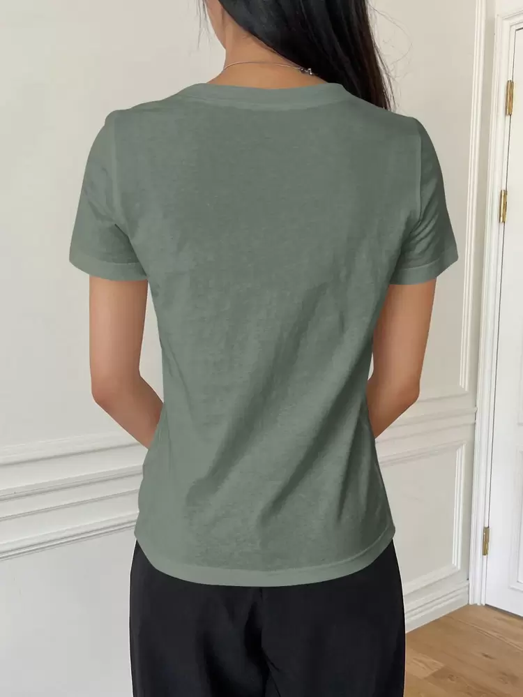 Solid Round Neck Tee,Business Casual Women Easter