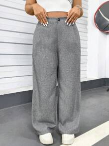 SHEIN Essnce Pantalones de traje para mujer talla grande, pantalones grises de mujer, pantalones casuales, ropa de verano para mujer, Bottom, pantalones rectos, pantalones adelgazantes, atuendos de verano para mujer, atuendos de primavera para mujer, atuendo informal de oficina para mujer, pantalones anchos