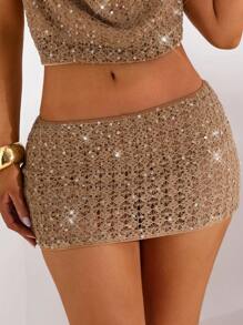 Opulessa 夏季外出度假约会裙，音乐节年轻出街亮片低腰迷你淑女短裙，度假夏日沙滩裙，返校裙，极简裙，办公室裙，老款裙，教师裙，约会裙，外出音乐节派对节庆裙，水钻衣服 - 杏色 - 查看 3