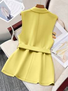 SHEIN Clasi Women's Solid Color Lapel Neck Single-Breasted Casual Sleeveless Blazer - Yellow - View 2