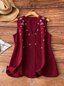 SHEIN LUNE 无袖绣花衬衫，简约时尚，适合夏季