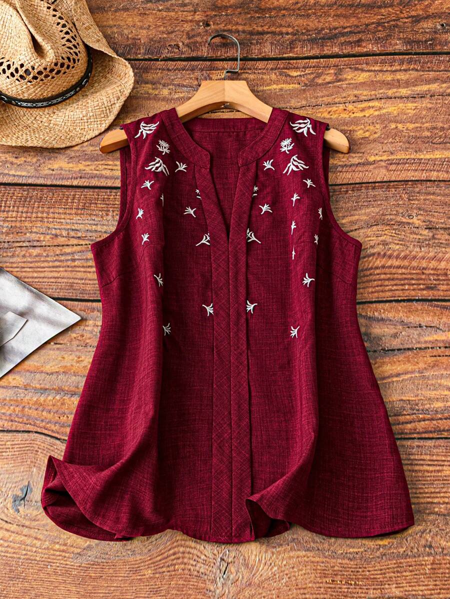 SHEIN LUNE 无袖绣花衬衫，简约时尚，适合夏季