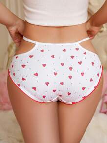 2pcs Women's Cute Heart Bikini Briefs - Red and White - View 5