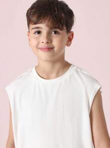 SUMWON Jersey Tank Top Sleeveless Athletic Raw Edge Youth Sport Casual Summer Training Workout Performance Basic Essential Streetwear Activewear - White - View 3