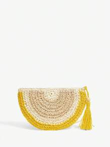 SHEIN SXY Quý cô, Túi cầm tay nữ, Túi cói, Thời trang, Thanh lịch, Đơn giản, Cá nhân hóa, Đa năng, Hình quả chanh, Hình trái cây, Dành cho bãi biển, Kỳ nghỉ, Ngày lễ, Mùa hè, Bên bờ biển, Hoàn toàn phù hợp với phụ kiện dạ hội - Màu vàng - Xem 4