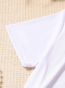 Teen Girl 2pcs/Set Graphic Print Bow Decor Short Sleeve Top & Ditsy Floral Skirt - Yellow - View 5