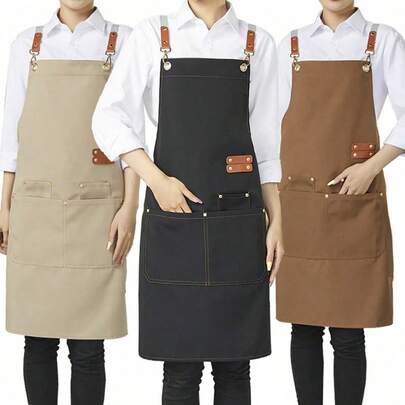 SHEIN 1Pc 74*68cm Unissex Longo Impermeável e Repelente de Óleo Avental de Restaurante, Avental de Gravata com Vários Bolsos, Adequado para Garçons, Cozinha, Banheiro, Casa, Restaurante, Utensílios Domésticos, 5 Cores Disponíveis em Preto, Cáqui, Marrom Claro, Marrom Escuro, Azul