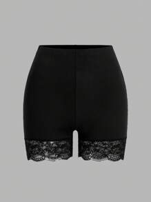 SHEIN PETITE CURVE Plus Size Summer Basic Leggings, Minimalist And Fashionable - Black and White - View 5