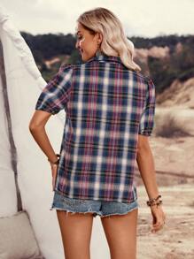 LanaWest Camisa a cuadros de manga abullonada informal para festival de música country de mujeres