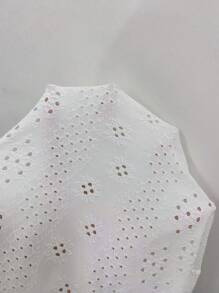 SHEIN LUNE 白色针织提花盖袖女式T恤，浪漫清新可爱夏季上衣，欧洲夏季蕾丝钩针上衣，Fairycore老钱风格女装 - 白色 - 查看 6