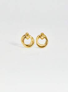 1 paire de boucles d'oreilles à anneaux torsadés en acier inoxydable avec placage or 18K, boucles d'oreilles unisexes en titane pour cadeau à la femme/copine