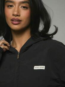 Musera Sport Cropped Hooded Zip Up Slogan ' Sport' Jacket, Padel, Tennis, Pickleball Gym Fitness - Black - View 5