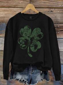 EMERY ROSE 休闲简约图案印花圆领长袖宽松女式运动衫，适合春秋季节