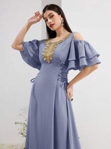 Al Najma Women's Turkish Abaya & Arabic Traditional Maxi Dress Kaftan Jalabiya Dress - Blue - View 7