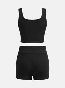 SHEIN Girlism 青少年女孩修身休閒圓領背心上衣與單車褲套裝 - 彩色 - 查看 6