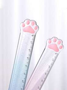 1pc Cute Cat Paw Straight Ruler, 15cm Transparent Drawing Ruler, Highly Attractive Gradient Plastic Measuring Ruler, Student Stationery, Cartoon Creative Bookmarks, Pink Agenda Ruler, Drawing Measuring Tool, Prize Or Gift