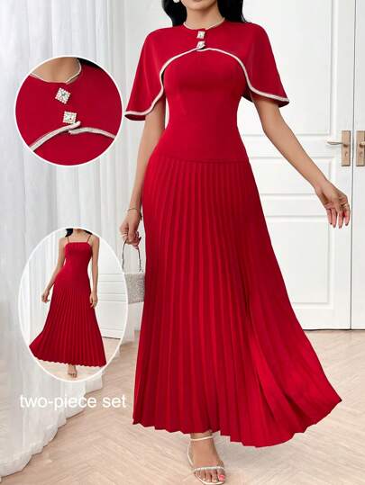 Modelyn Set de 2 piezas para mujer - Vestido elegante rojo con volantes