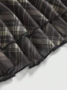 ROMWE J-Fashion 大码女式复古格子印花 A 字形连衣裙 - 棕色 - 查看 5