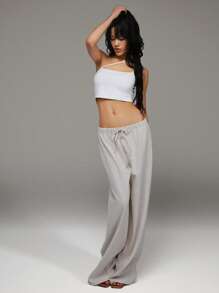 SHEIN Unity Fashionable Vacation Versatile Cropped White Camisole, One-Shoulder Tank Top - White - View 5