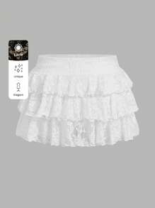 SHEIN ICON 大码女式纯色蕾丝蛋糕裙