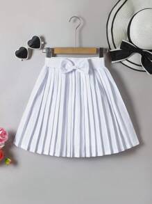 SHEIN Teens Girls' Simple Fashionable White Pleated Skirt With Bow Decor, Versatile All-Match Skirt For Everyday, Sports, School Wear In Summer