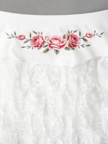 Sweetra Cute Romantic Lace Rose Vine Print Women Low Waist Skirt - White - View 3